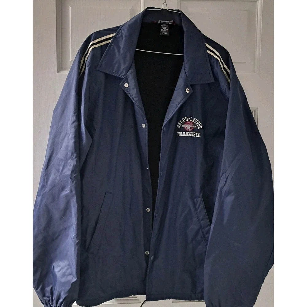 Polo Ralph Lauren Men's XL Windbreaker Jacket Navy‎ Blue Striped Sleeved